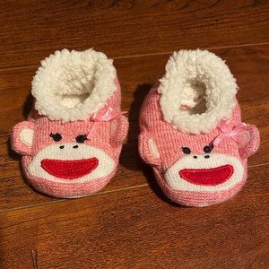 Pink Sock Monkey Slippers